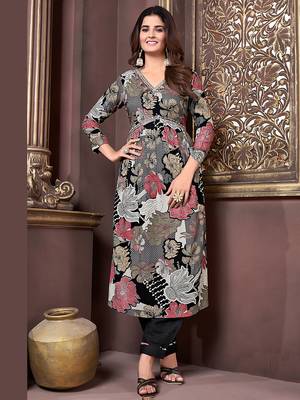 Black printed & handwork rayon readymade salwar kameez alia cut with two pocket stitched 2