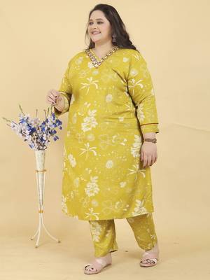 Yellow digital print & handwork riyonsalwar kameez readymade with two pockets stitched 2