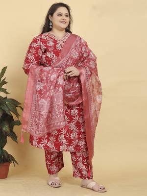 Red digital print & handwork lichi viscose salwar kameez readymade with two pockets stitched 1