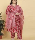 Red digital print & handwork lichi viscose salwar kameez readymade with two pockets stitched