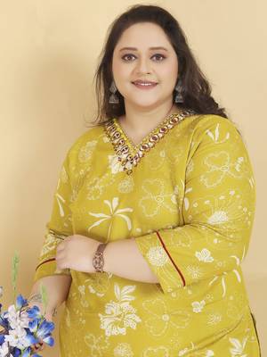 Yellow digital print & handwork riyonsalwar kameez readymade with two pockets stitched 3