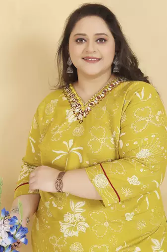 Yellow digital print & handwork riyonsalwar kameez readymade with two pockets stitched