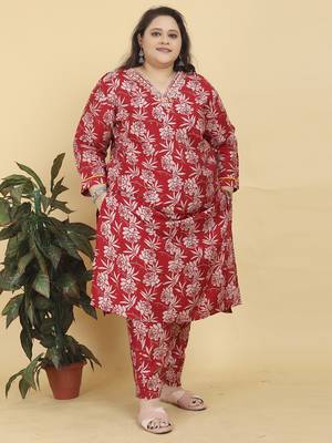 Red digital print & handwork lichi viscose salwar kameez readymade with two pockets stitched 2
