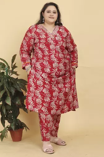 Red digital print & handwork lichi viscose salwar kameez readymade with two pockets stitched
