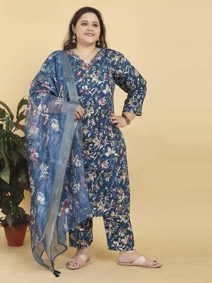 Teal blue digital print & handwork riyonsalwar kameez readymade with two pocket stitched 1