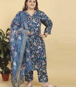 Teal blue digital print & handwork riyonsalwar kameez readymade with two pocket stitched