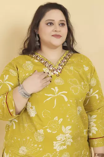 Yellow digital print & handwork riyonsalwar kameez readymade with two pockets stitched