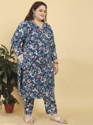 Teal blue digital print & handwork riyonsalwar kameez readymade with two pocket stitched 2