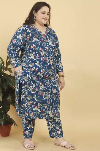 Teal blue digital print & handwork riyonsalwar kameez readymade with two pocket stitched