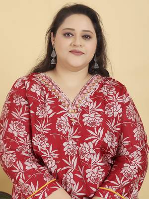 Red digital print & handwork lichi viscose salwar kameez readymade with two pockets stitched 3