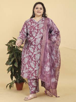 Deep dusty rose digital print & handwork lichi viscose salwar kameez readymade with two pocket stitched 1
