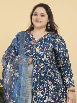 Teal blue digital print & handwork riyonsalwar kameez readymade with two pocket stitched 3