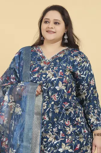 Teal blue digital print & handwork riyonsalwar kameez readymade with two pocket stitched