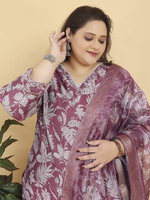 Deep dusty rose digital print & handwork lichi viscose salwar kameez readymade with two pocket stitched 3