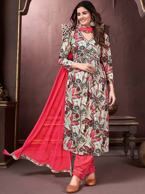 pista green rayon salwar kameez with printed work 1