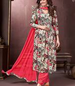 Pista green printed & handwork rayon readymade salwar kameez alia cut with two pocket stitched