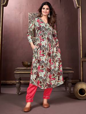 pista green rayon salwar kameez with printed work 2