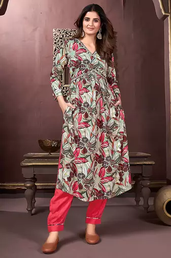 pista green rayon salwar kameez with printed work