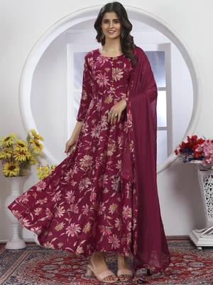 pink chanderi anarkali suit with handwork design 2