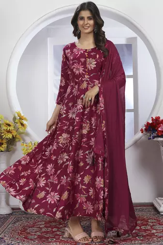 pink chanderi anarkali suit with handwork design