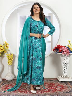 sky blue rayon anarkali suit with handwork design 2