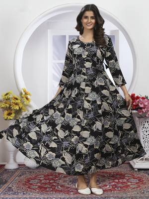Black handwork rayon anarkali suit readymade stitched 1