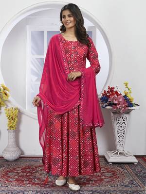 pink rayon anarkali suit with handwork design 1