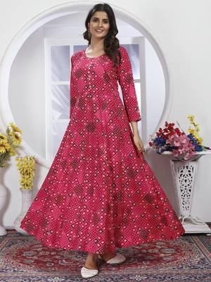 pink rayon anarkali suit with handwork design 2