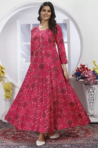 pink rayon anarkali suit with handwork design