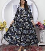 Navy blue handwork rayon anarkali suit readymade stitched