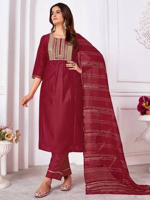 Maroon embroidery & sequence silk salwar kameez readymade stitched 1