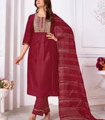 Maroon embroidery & sequence silk salwar kameez readymade stitched