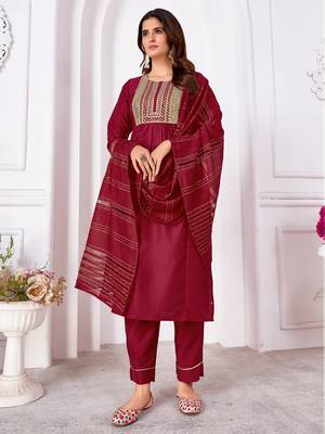 Maroon embroidery & sequence silk salwar kameez readymade stitched 2