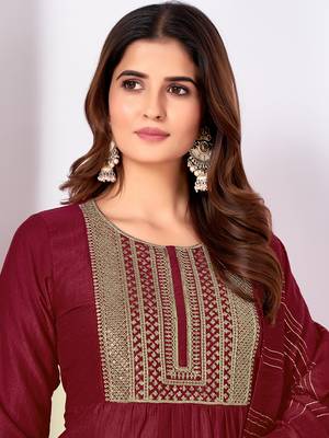 Maroon embroidery & sequence silk salwar kameez readymade stitched 3