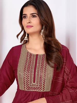 Maroon embroidery & sequence silk salwar kameez readymade stitched 5