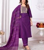Purple embroidery & sequence silk salwar kameez readymade stitched