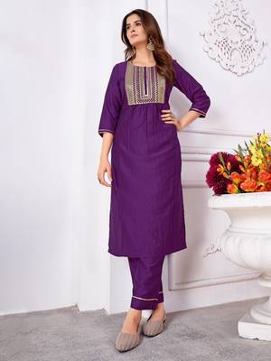 Purple embroidery & sequence silk salwar kameez readymade stitched 2