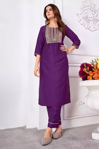 Purple embroidery & sequence silk salwar kameez readymade stitched