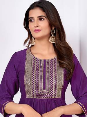 Purple embroidery & sequence silk salwar kameez readymade stitched 5