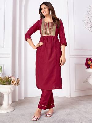 Red embroidery & sequence silk salwar kameez readymade stitched 1