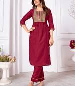 Red embroidery & sequence silk salwar kameez readymade stitched