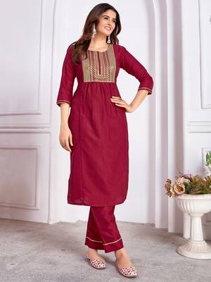 Red embroidery & sequence silk salwar kameez readymade stitched 2