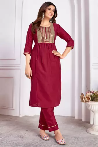 Red embroidery & sequence silk salwar kameez readymade stitched