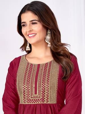 Red embroidery & sequence silk salwar kameez readymade stitched 3