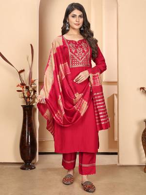 Red embroidery & sequence silk salwar kameez readymade stitched 1
