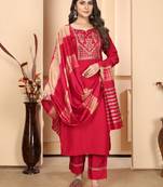 Red embroidery & sequence silk salwar kameez readymade stitched