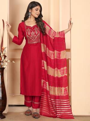Red embroidery & sequence silk salwar kameez readymade stitched 2