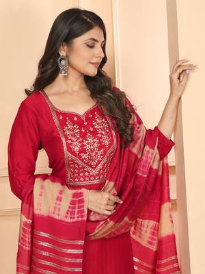 Red embroidery & sequence silk salwar kameez readymade stitched 3