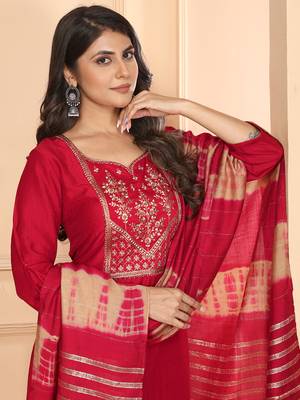 Red embroidery & sequence silk salwar kameez readymade stitched 5