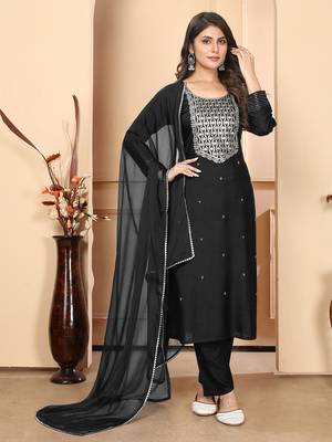 Black embroidery & sequence rayon salwar kameez readymade with two pockets stitched 1